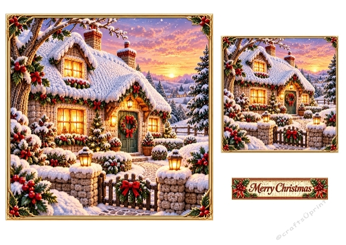Christmas at Hollyberry Cottage - 7x7 and 4x4 Inch - Christmas Card Toppers