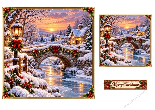 Winter Bridge - 7x7 and 4x4 Inch - Christmas Card Toppers