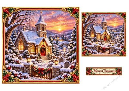 Christmas Chapel - 7x7 and 4x4 Inch - Christmas Card Toppers