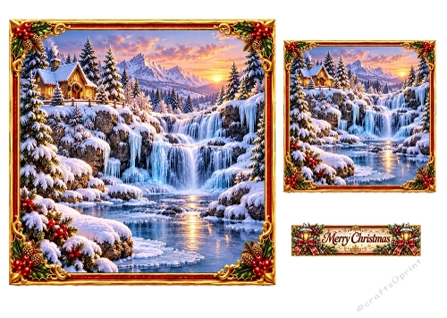 Frozen Waterfall - 7x7 and 4x4 Inch - Christmas Card Toppers