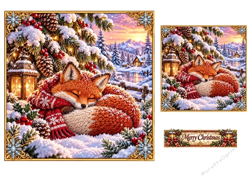 Fox in the Snow - 7x7 and 4x4 Inch - Christmas Card Toppers