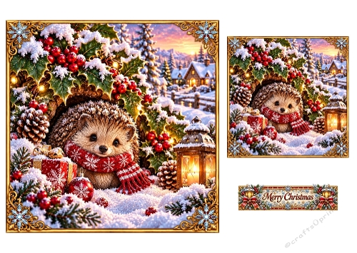 Holly Hedgehog - 7x7 and 4x4 Inch - Christmas Card Toppers