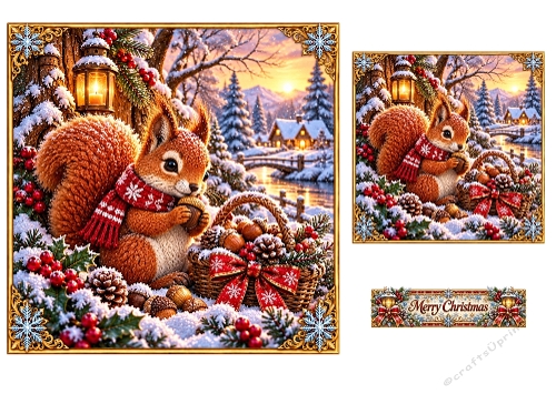 Snowy Squirrel - 7x7 and 4x4 Inch - Christmas Card Toppers