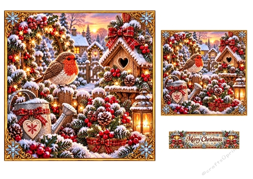 Snowy Robin - 7x7 and 4x4 Inch - Christmas Card Toppers