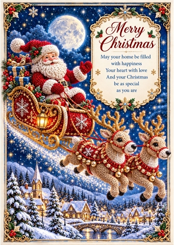 Santas Sleigh - A4 Portrait - Christmas Card Topper