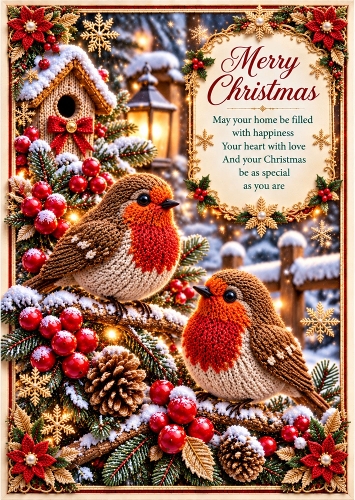 Festive Robins - A4 Portrait - Christmas Card Topper