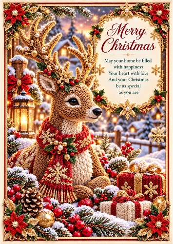 Golden Reindeer - A4 Portrait - Christmas Card Topper