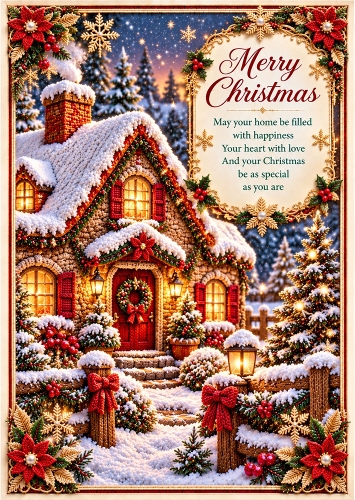 Christmas Cottage - A4 Portrait - Christmas Card Topper