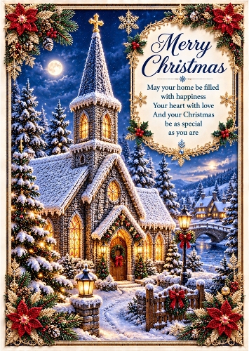 Christmas Church - A4 Portrait - Christmas Card Topper
