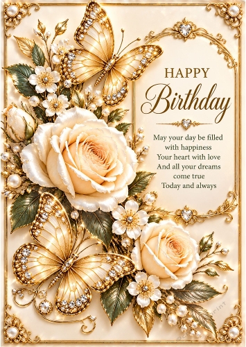 Golden Butterfly - A4 Portrait - Birthday Card Topper