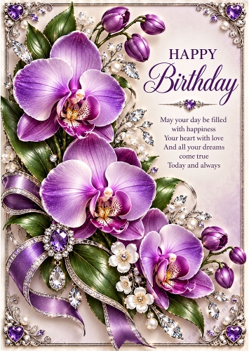 Orchid Elegance - A4 Portrait - Birthday Card Topper