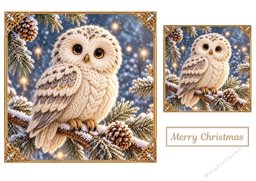 Snowy Owl - 7x7 And 4x4 inch - Christmas Card Toppers