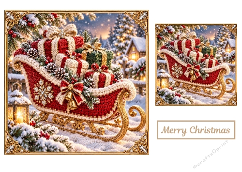 Winter Sleigh - 7x7 And 4x4 inch - Christmas Card Toppers