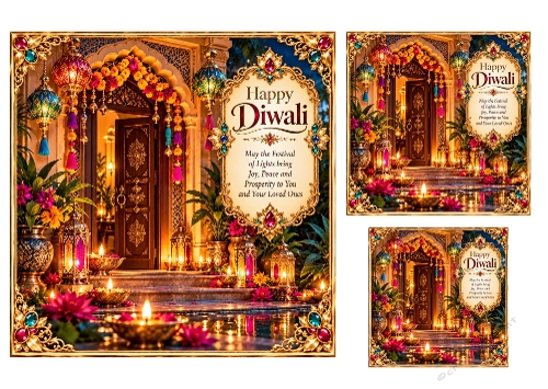 Festival of Lights - 7x7 And 4x4, and 3x3 inch - Diwali Card Toppers