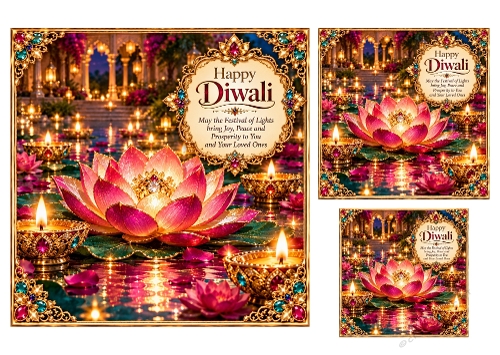 Lotus Glow - 7x7 And 4x4, and 3x3 inch - Diwali Card Toppers