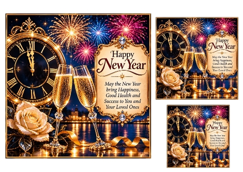 New Year - 7x7 And 4x4, and 3x3 inch - Diwali Card Toppers