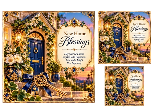 New Home Blessings - 7x7 And 4x4, and 3x3 inch - Diwali Card Toppers