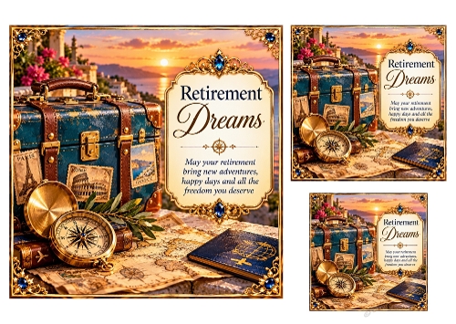 Retirement Dreams - 7x7 And 4x4, and 3x3 inch - Diwali Card Toppers