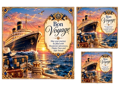 Bon Voyage - 7x7 And 4x4, and 3x3 inch - Diwali Card Toppers