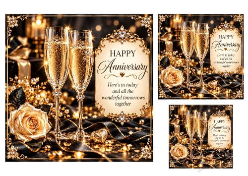 Midnight Toast - 7x7, 4x4 and 3x3 Inch - Anniversary Card Toppers