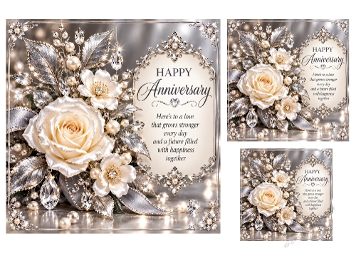  Silver Splendour - 7x7, 4x4 and 3x3 Inch - Anniversary Card Toppers