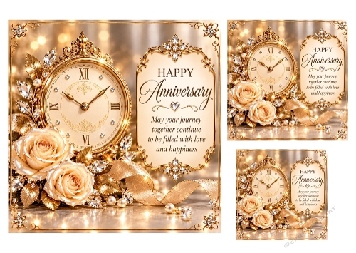 Golden Milestone - 7x7, 4x4 and 3x3 Inch - Anniversary Card Toppers