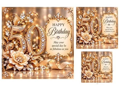Fabulous Fifty - 7x7, 4x4 and 3x3 Inch - Anniversary Card Toppers