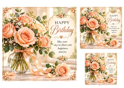 Peachy Wishes - 7x7, 4x4 and 3x3 Inch - Birthday Card Toppers