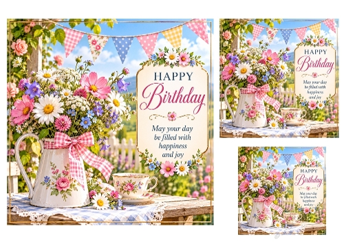 Garden Party - 7x7, 4x4 and 3x3 Inch - Birthday Card Toppers