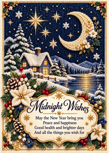 Knitted Midnight Wishes - A4 Portrait - Christmas Card Topper