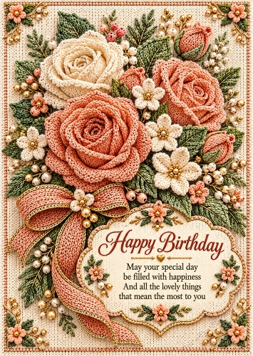Knitted Winter Birthday - A4 Portrait - Birthday Card Topper