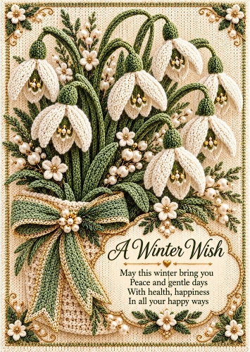 Knitted Snowdrops - A4 Portrait - Birthday Card Topper