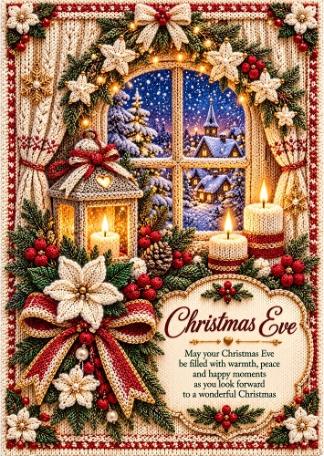Knitted Christmas Eve - A4 Portrait - Christmas Card Topper
