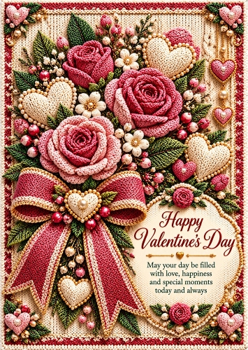 Knitted Valentines Day - A4 Portrait - Valentines Card Topper