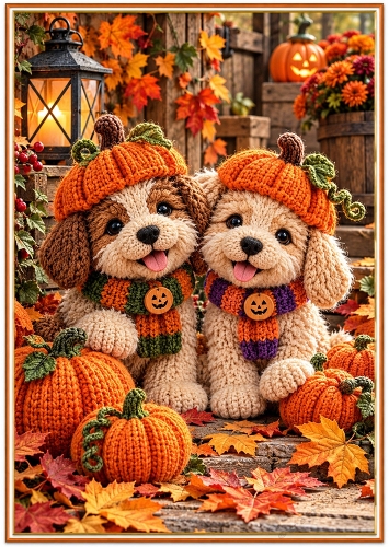Pumpkin Pups - A4 Portrait - Autumn/Halloween Card Topper