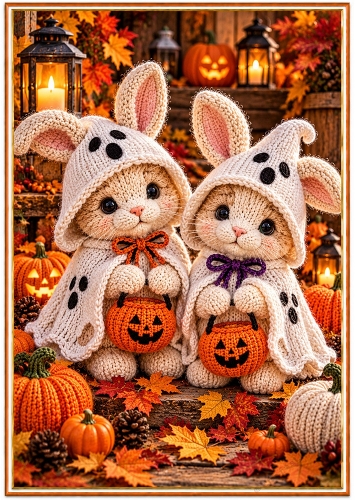 Little Ghost Bunnies - A4 Portrait - Halloween Card Topper
