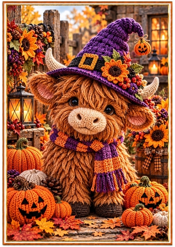 Halloween Highland Cow - A4 Portrait - Halloween Card Topper