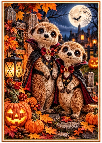 Midnight Meerkats - A4 Portrait - Halloween Card Topper