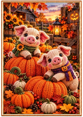 Pumpkin Patch Pigs - A4 Portrait - Halloween Card Topper