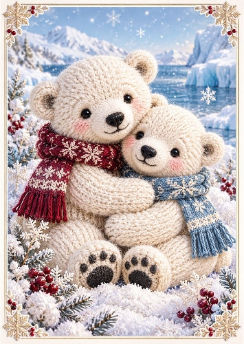 Polar Bear Hugs - A4 Portrait - Christmas Card Topper