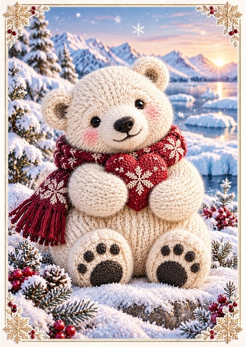 Sweet Snowbear - A4 Portrait - Christmas Card Topper