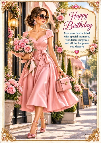 Pretty in Pink  - A4 Portrait - Birthday Card Topper