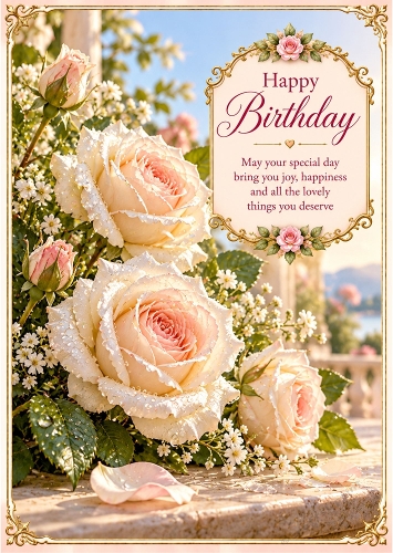 Dewdrop Roses - A4 Portrait - Birthday Card Topper