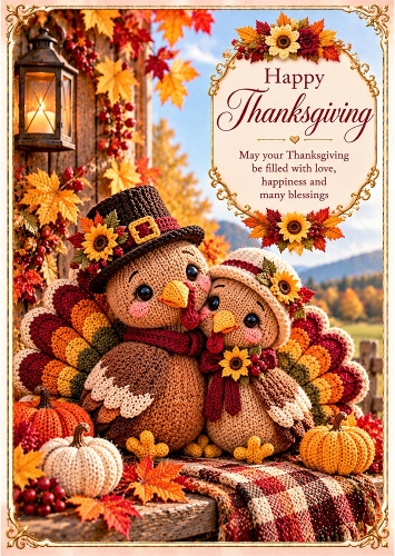 Turkey Hugs - A4 Portrait - Thanks Giving Card Topper