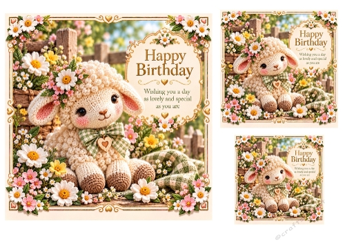 Little Lambkin - 7x7, 4x4, And 3x3 Inch - Birthday Card Toppers
