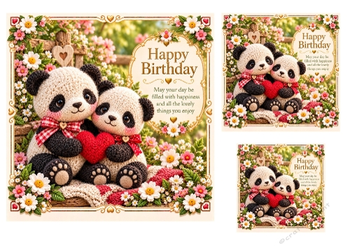 Panda Pals - 7x7, 4x4, And 3x3 Inch - Birthday Card Toppers