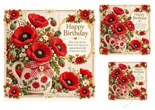 Poppy Wishes - 7x7, 4x4, And 3x3 Inch - Birthday Card Toppers