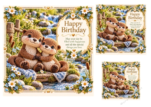Little Otters - 7x7, 4x4, And 3x3 Inch - Birthday Card Toppers