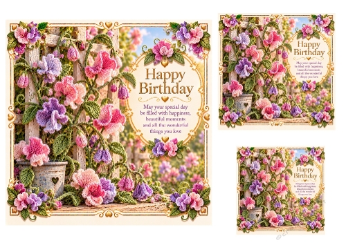 Sweet Pea Dreams - 7x7, 4x4, And 3x3 Inch - Birthday Card Toppers