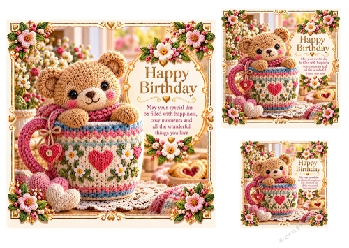 Hug in a Mug - 7x7, 4x4, And 3x3 Inch - Birthday Card Toppers